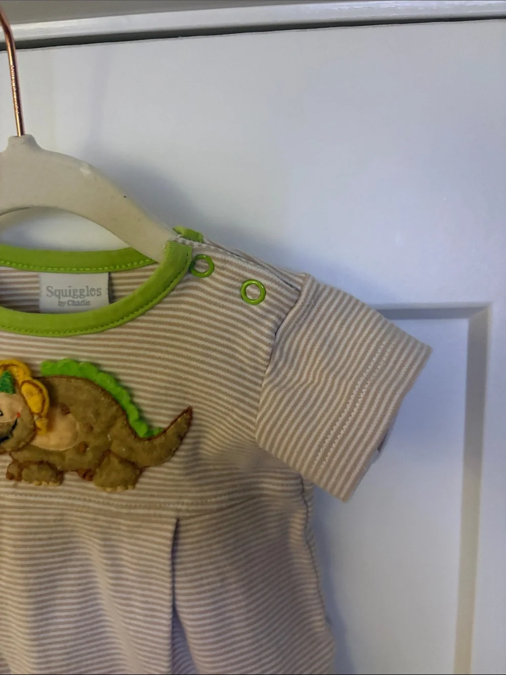 Squiggles by Charlie Striped Baby Romper with Dinosaur Applique 0-3 Months